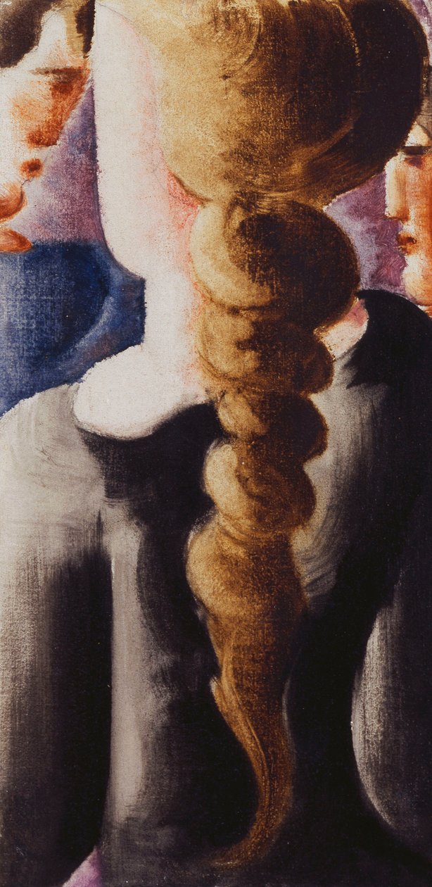 Mörk Pigtail bakifrån, Liten bild I; Svart flätad tjej bakifrån, liten bild I av Oskar Schlemmer
