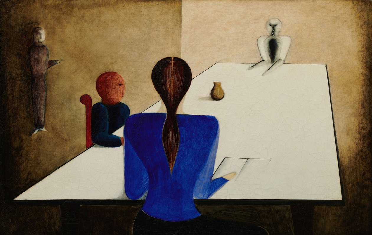 Grupp vid bordet, 1923. av Oskar Schlemmer