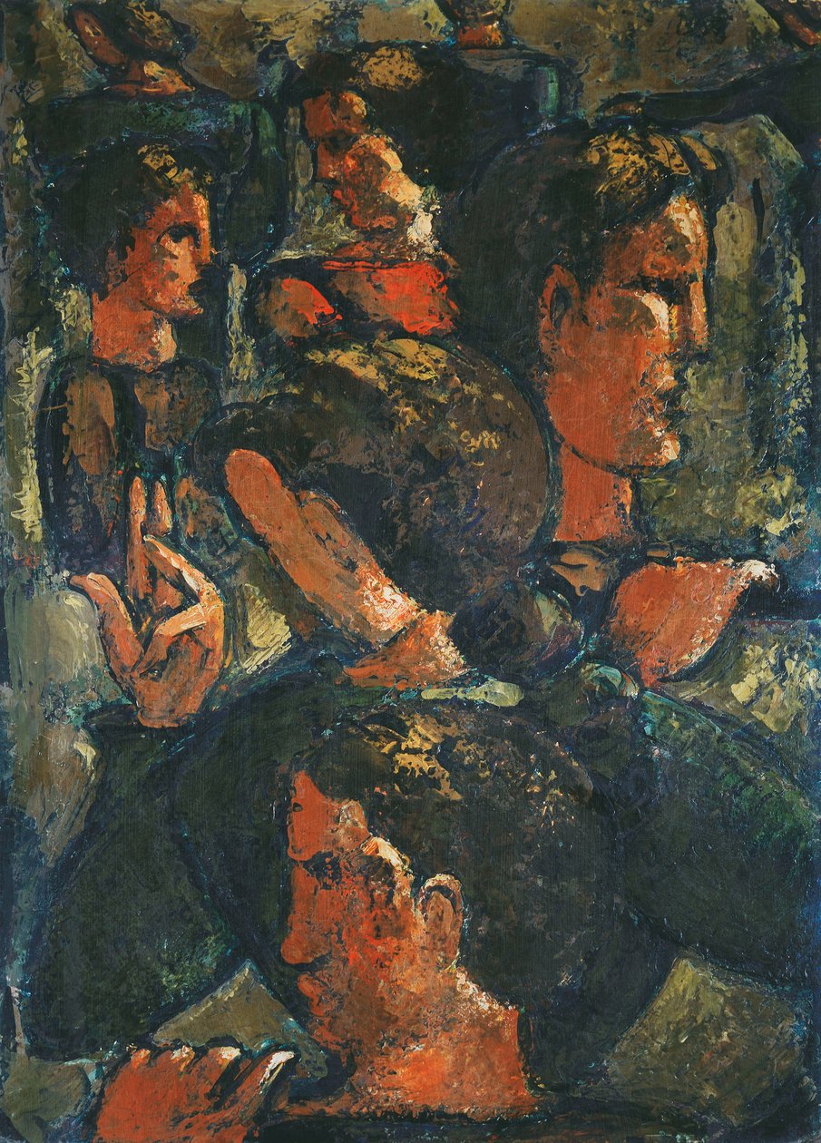 Grupp av figurer med upphöjd hand; Grupp av figurer med upphöjd hand av Oskar Schlemmer