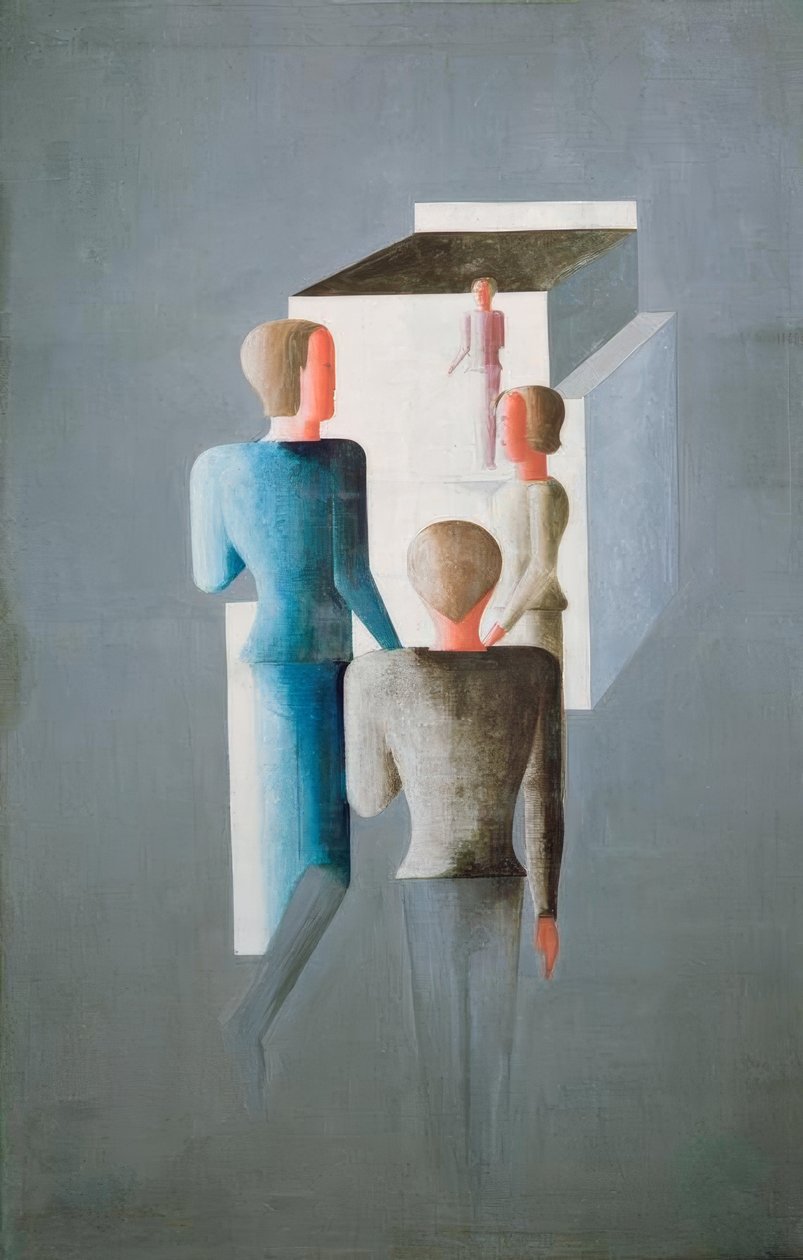 Fyra figurer och en kub av Oskar Schlemmer