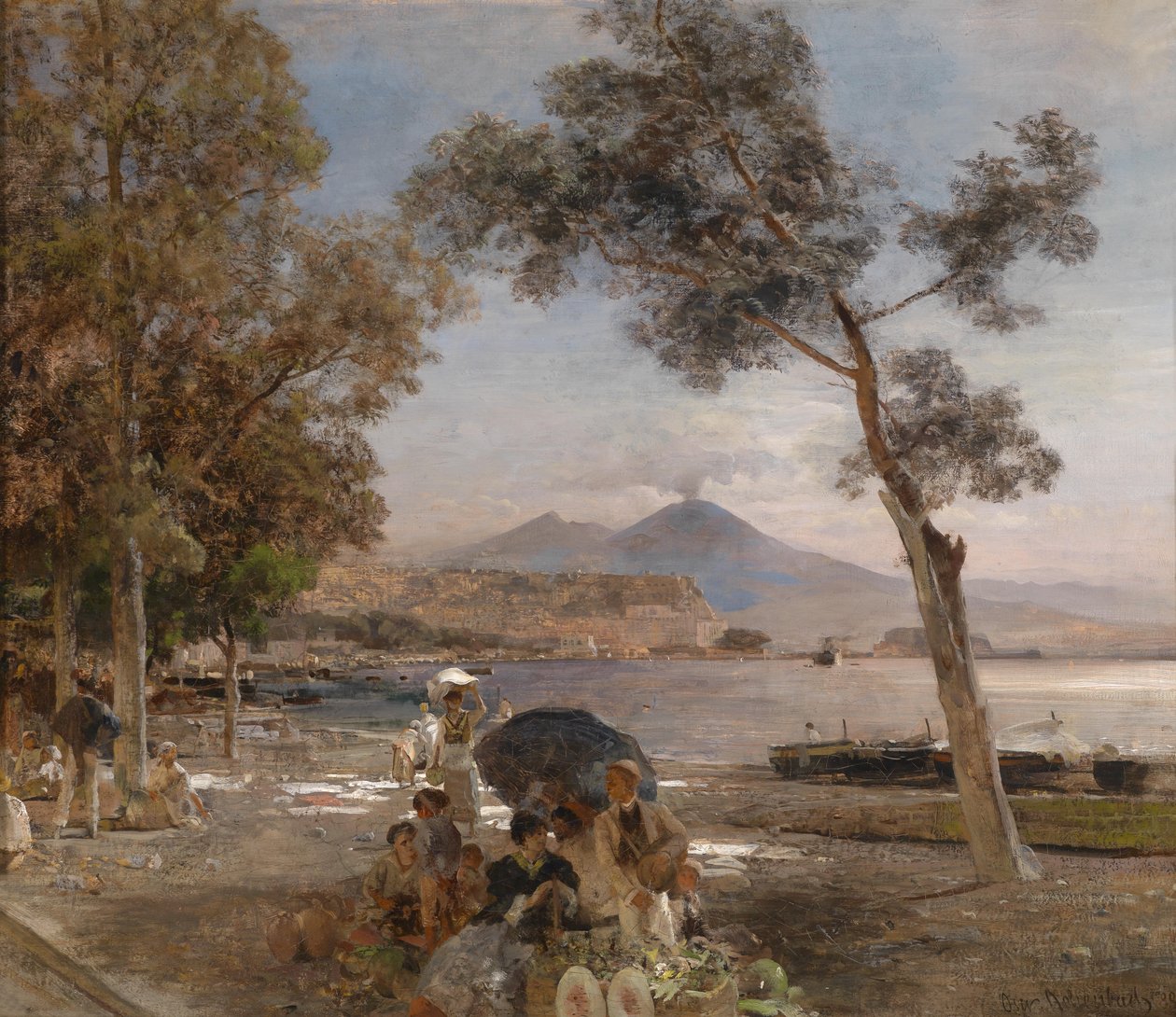Kvällsstämning på Neapelbukten, med Vesuvius i bakgrunden av Oswald Achenbach