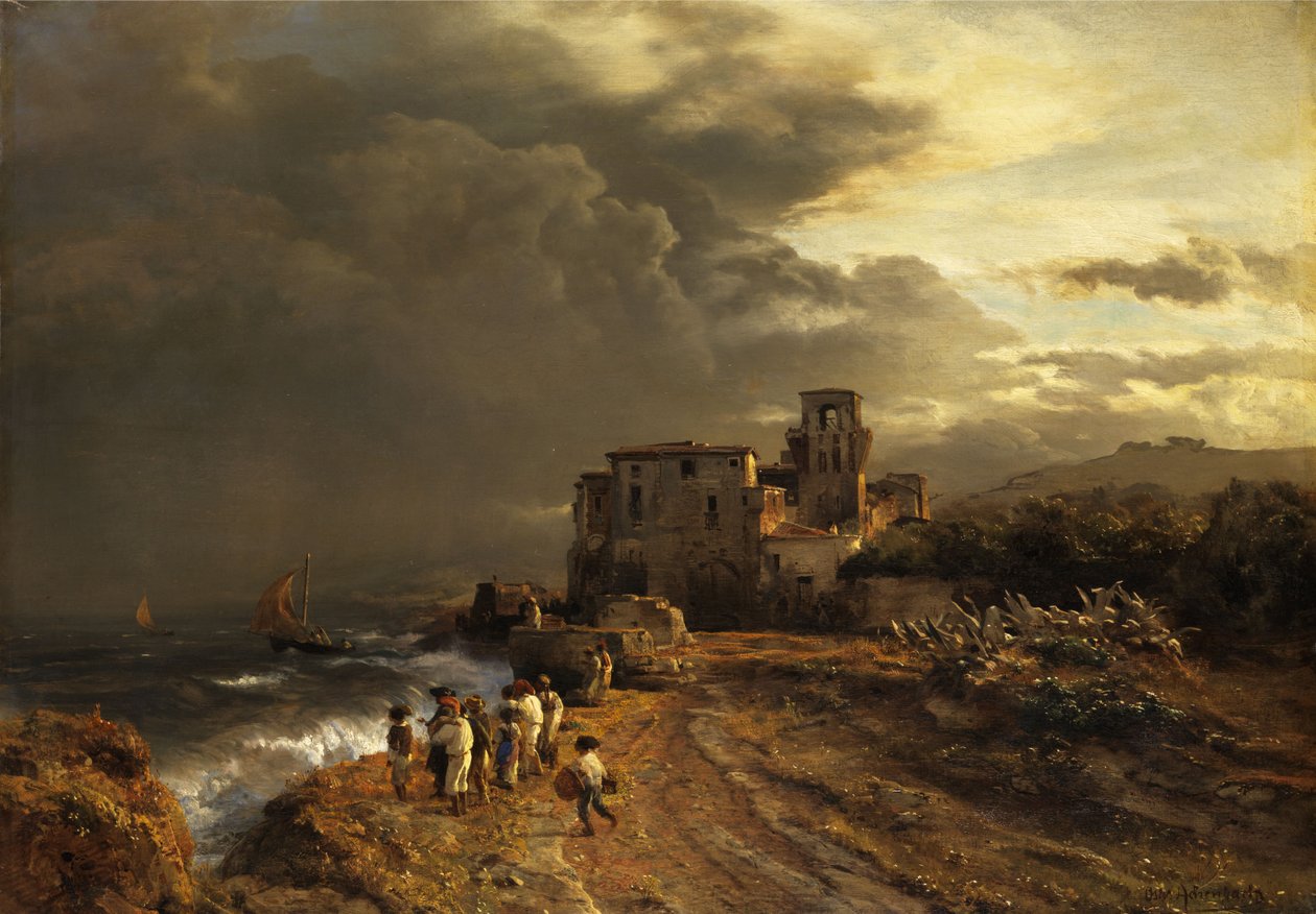 Abziehender Sturm an der italienischen Küste av Oswald Achenbach