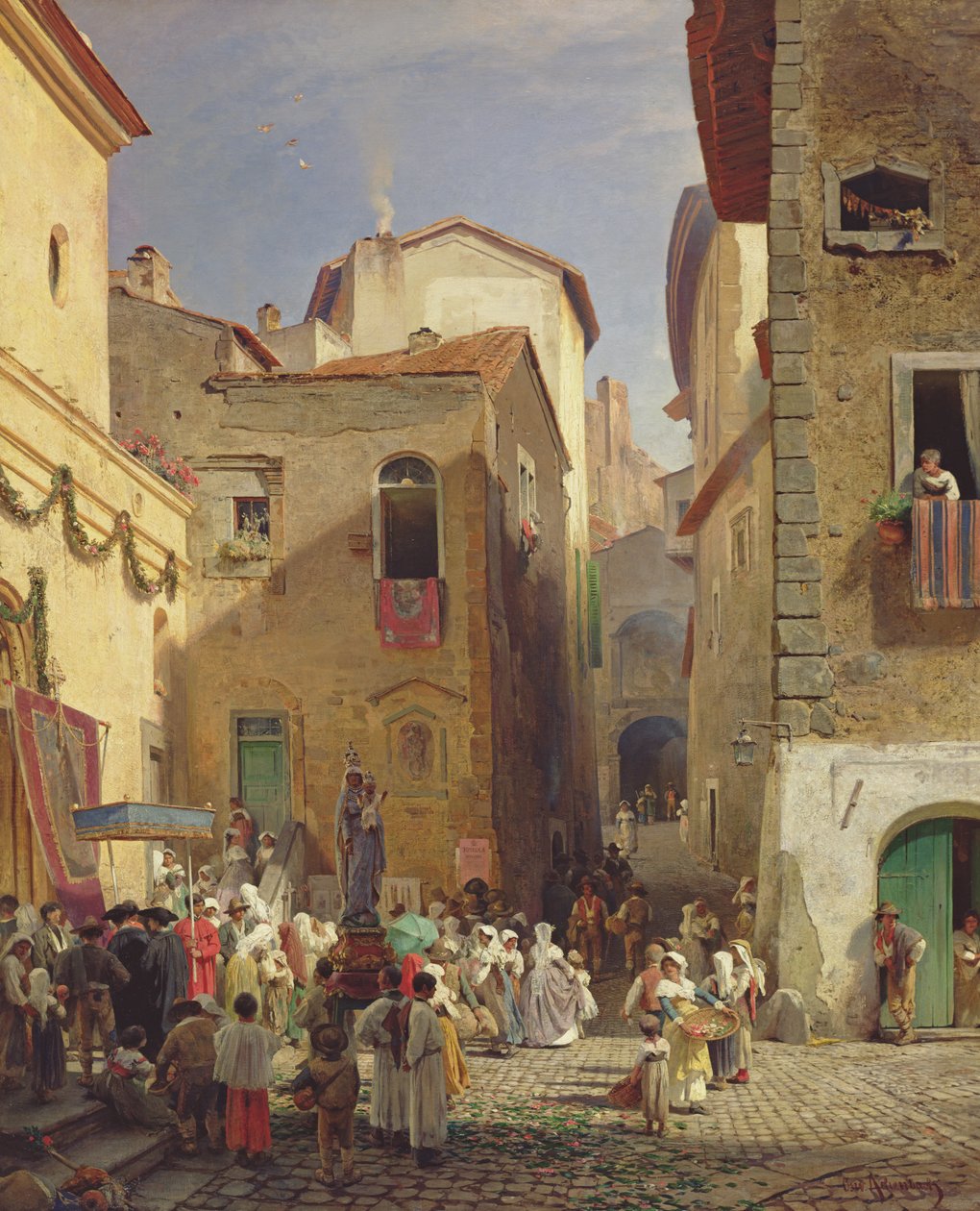 Vår Fru-festival i Gennazzano, Romerska Campagna, Italien, 1865 av Oswald Achenbach