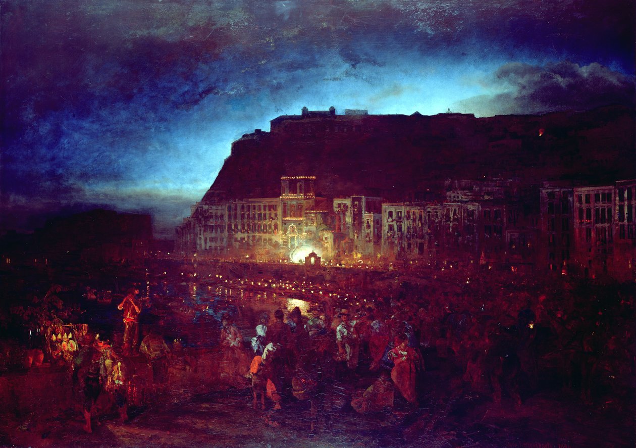 St Luciafestivalen i Neapel, 1874 av Oswald Achenbach