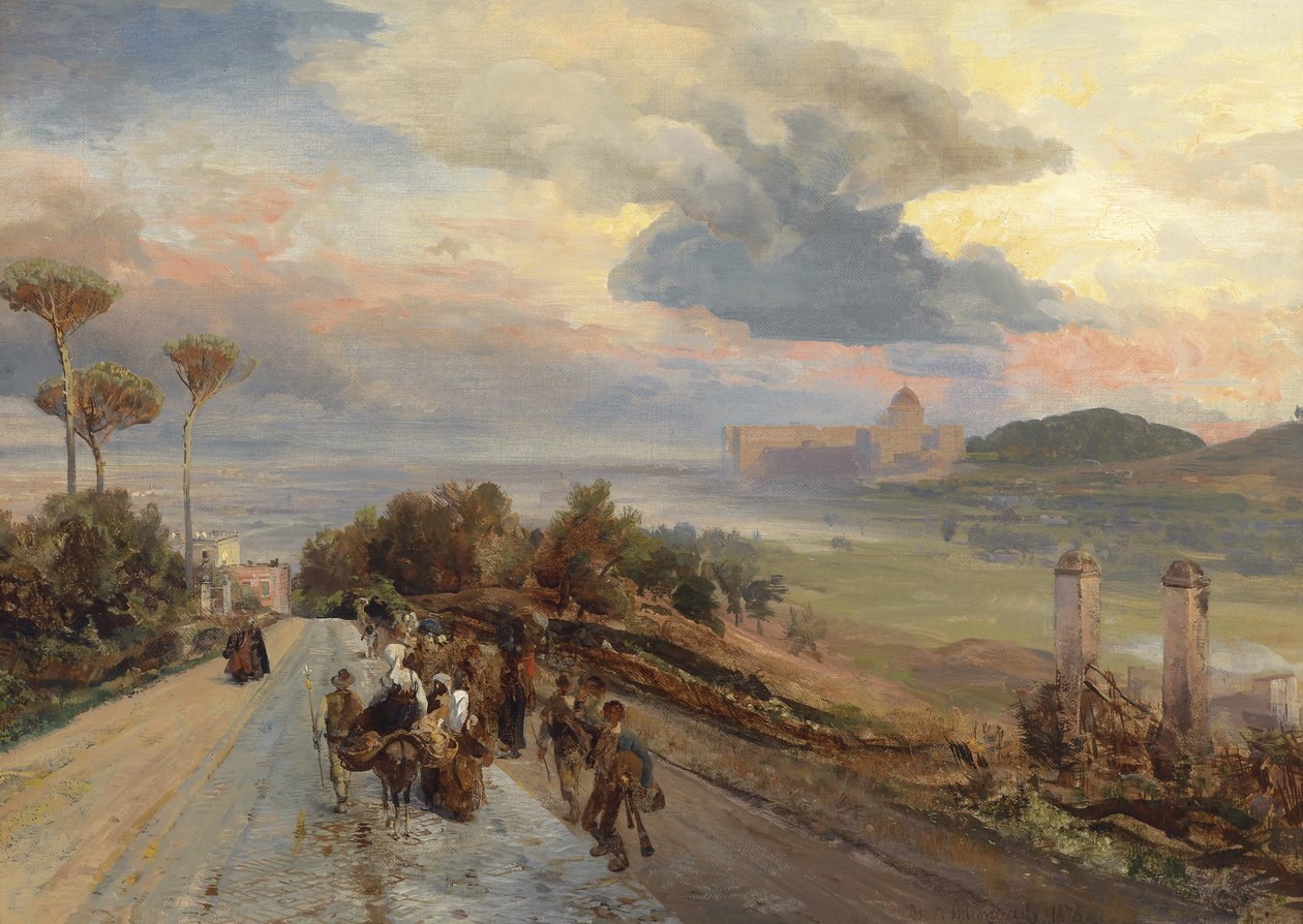 Via Cassia bei Rom mit Blick auf den Vatikan av Oswald Achenbach