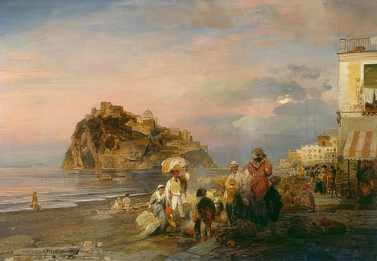 Kvällsstrand nära Ischia. 1879 av Oswald Achenbach
