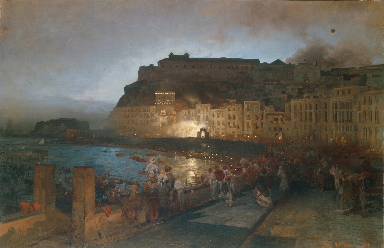 Fyrverkerier i Neapel, 1875 av Oswald Achenbach