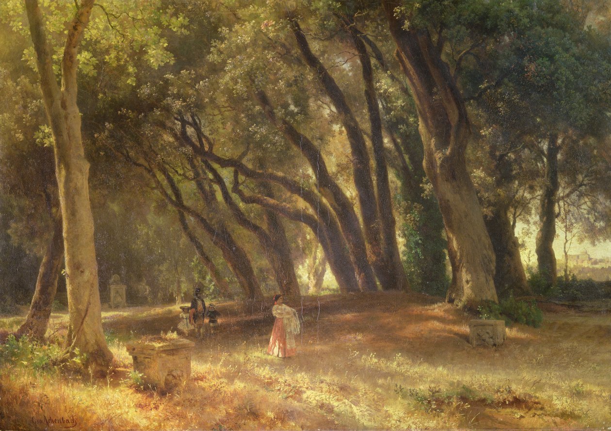 In the Garden of the Villa Borghese (olja på duk) av Oswald Achenbach