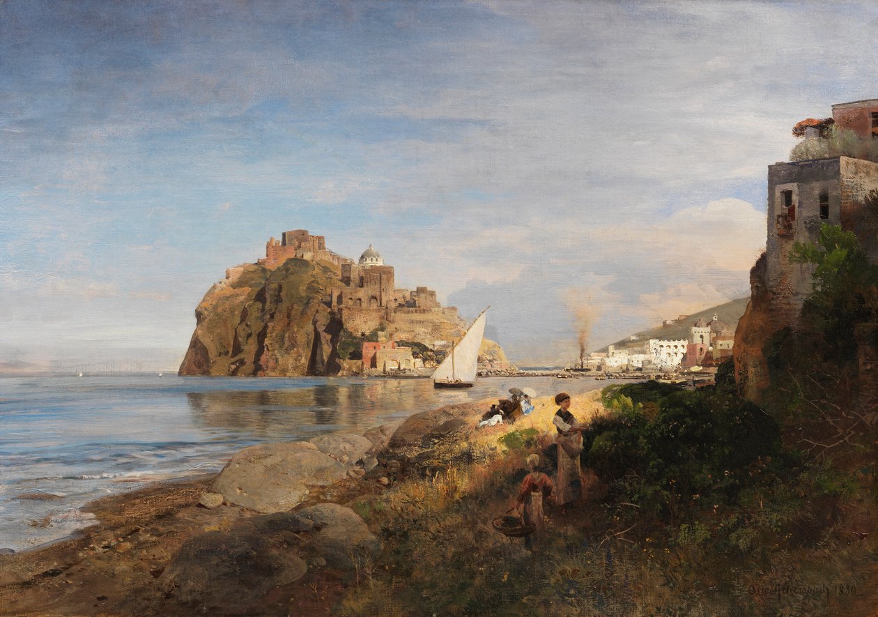 Oswald Achenbach Ischia med utsikt över Castello Aragonese 1880 av Oswald Achenbach