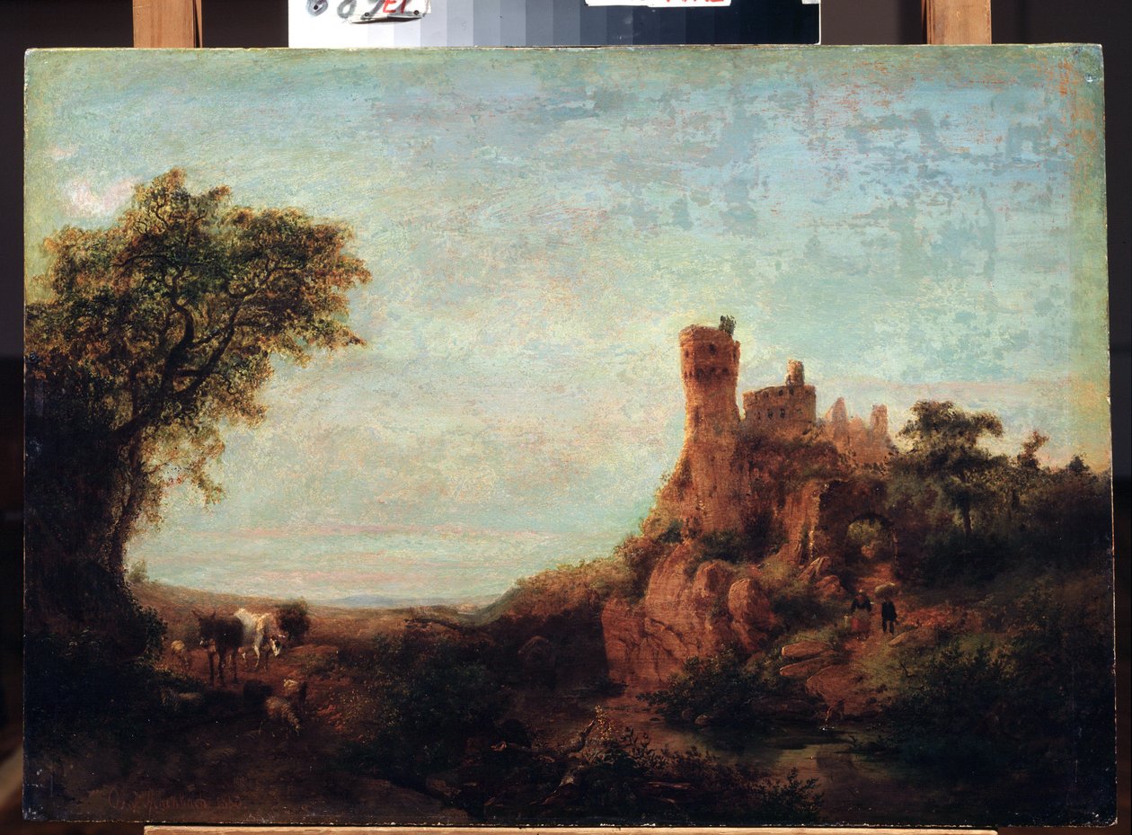 ""Paysage au chateau"" (Landskap med ett slott) Peinture d
