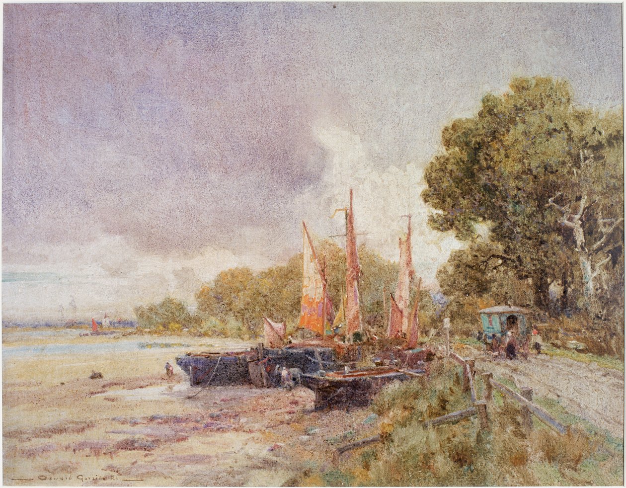 Themsen i Barnes, ca 1916-24 (Akvarell, lim och tempera) av Oswald Garside