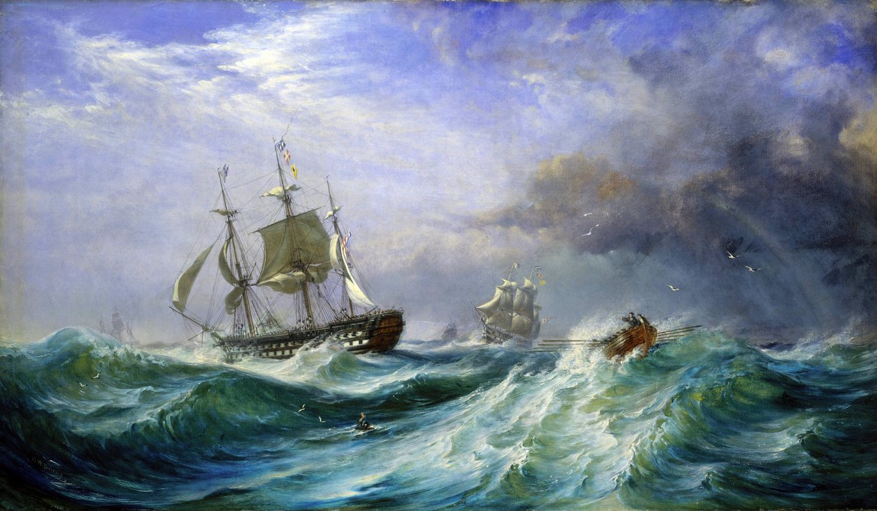En man till sjöss, sjösätter hjälp från HMS "Saint Jean D