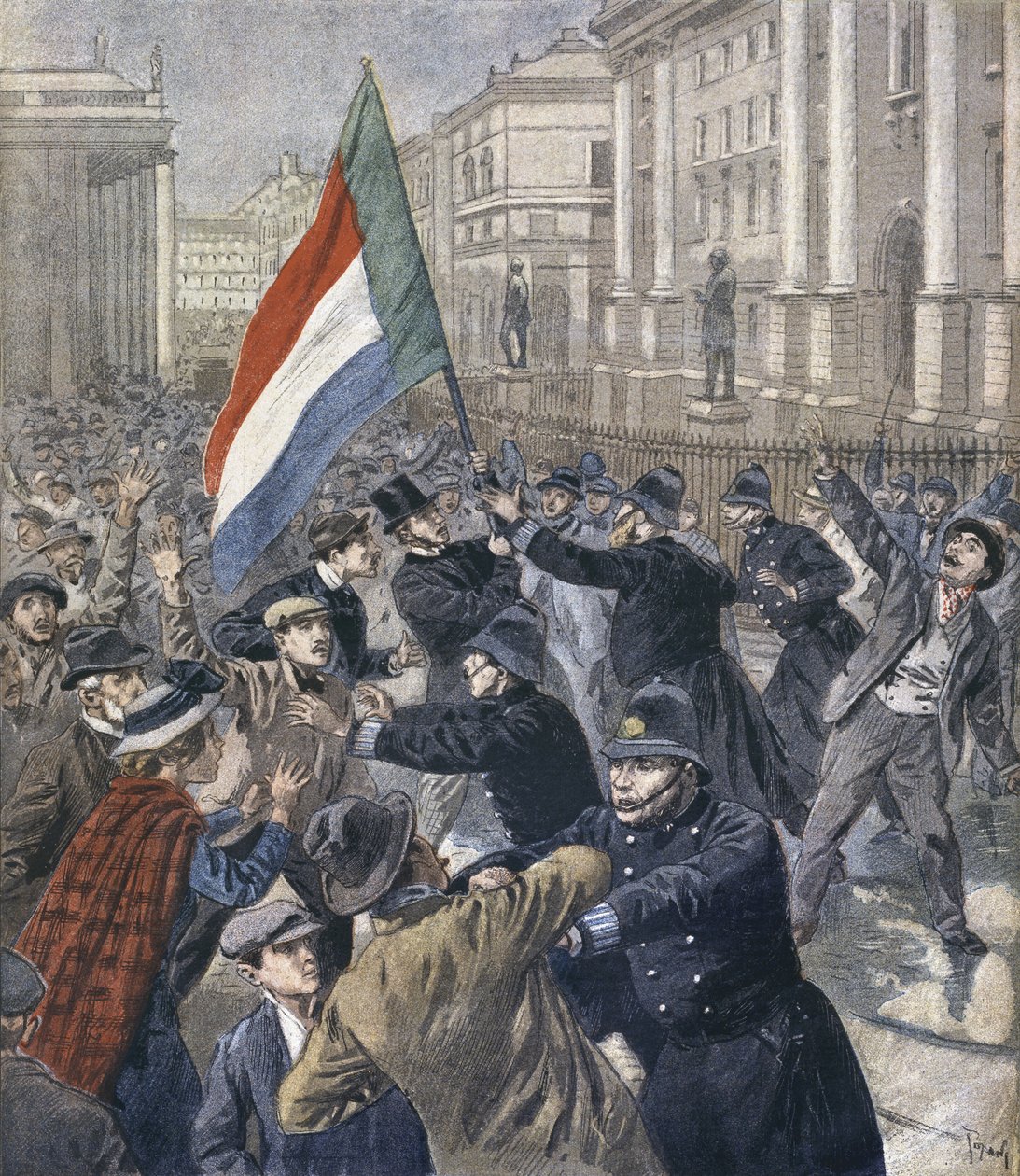 Irland, demonstration mot Chamberlain, illustration från "Le Petit Journal": Supplement illustre", 31 december 1899 av Oswaldo Tofani
