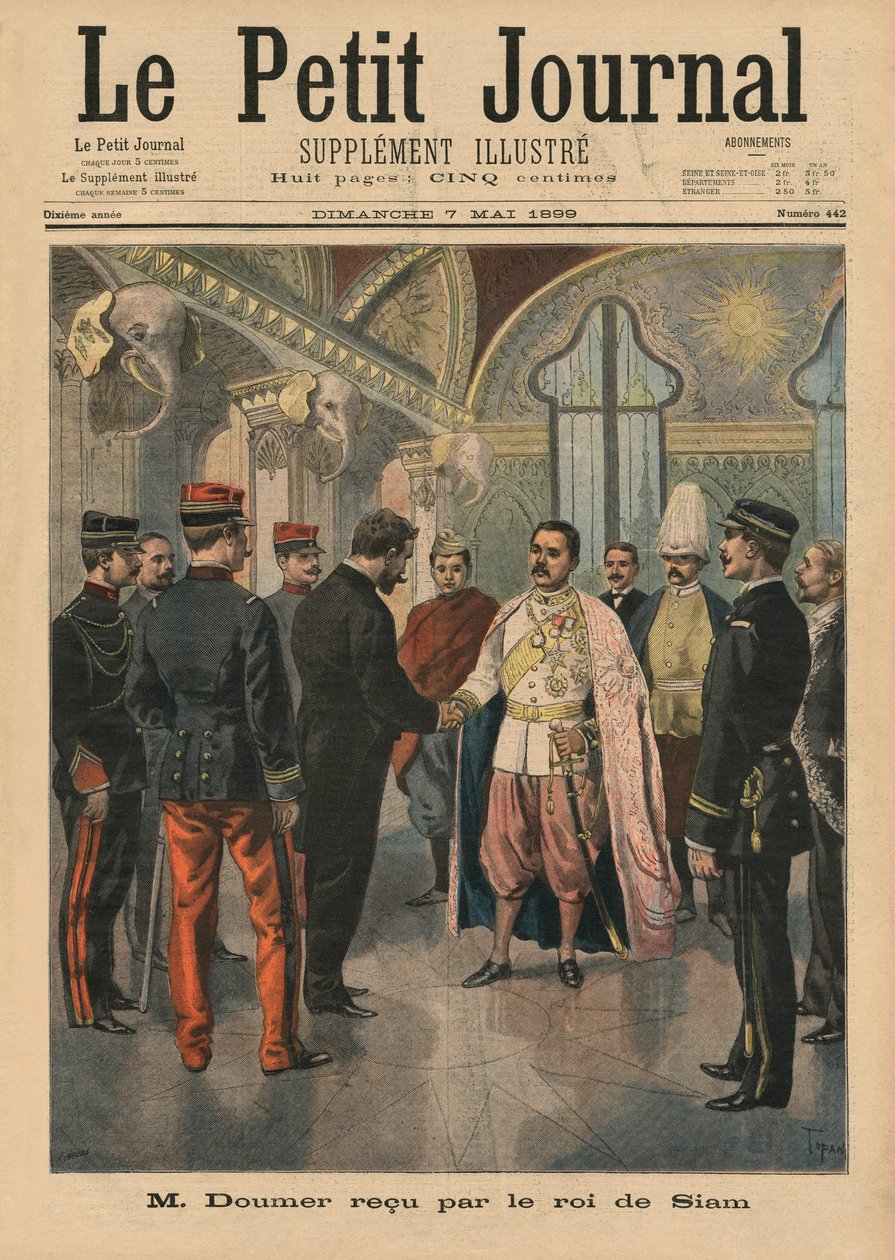 Paul Doumer, Indokinas generalguvernör, mottogs i Bangkok av Chulalongkorn, kung av Siam som Rama V, , illustration på framsidan från 