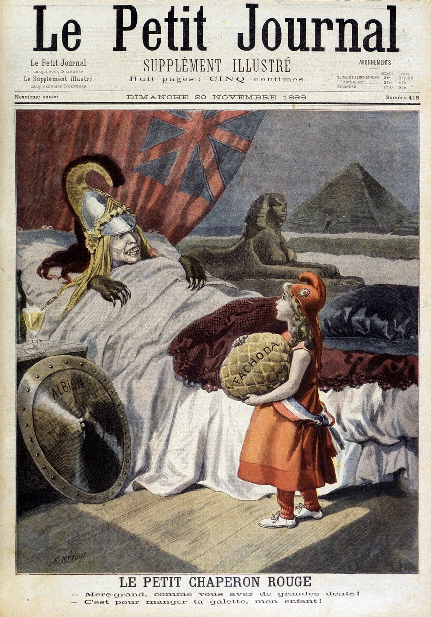 Lilla Rödluvan. Tecknad film om Fachoda och den "förrädiska Albions" ambitioner. Gravyr av F. Méaulle efter Tofani. "The Petity Journal", 20 november av Oswaldo (after) Tofani
