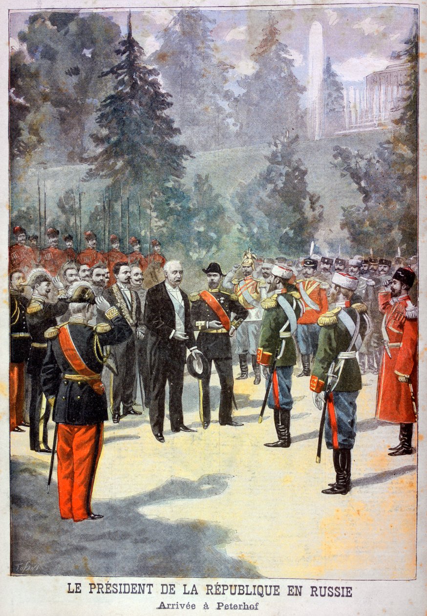 Felix Faure, Frankrikes president, tog emot på Peterhof, St Petersburg, Ryssland, 1897 av Oswaldo Tofani