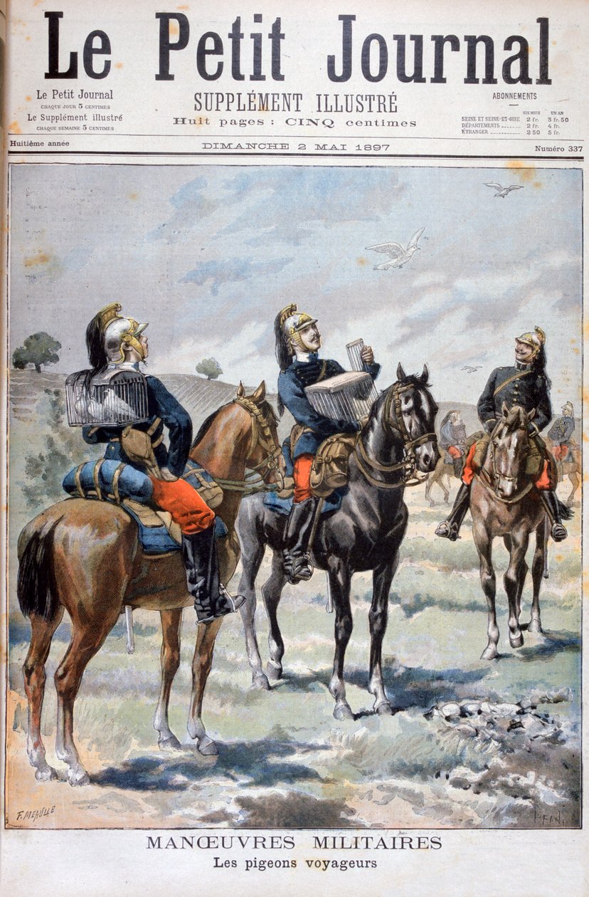 Franska militära manövrar: använda brevduvor för att kommunicera, 1897 av Oswaldo Tofani
