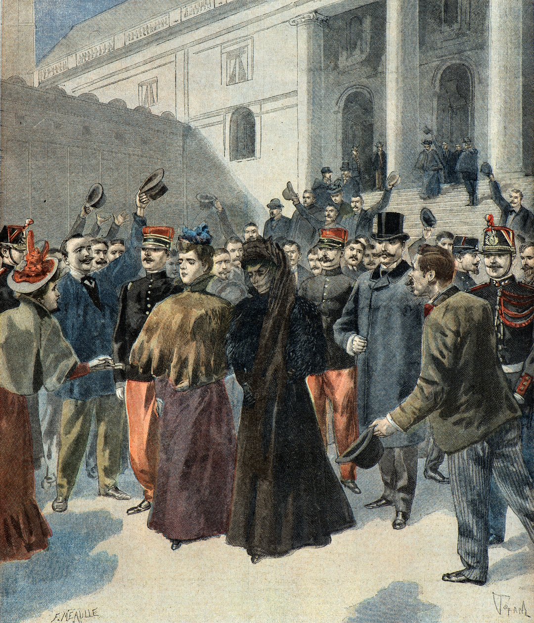 Överste Hubert Henrys änka lämnar tingshuset (Dreyfusaffären) av Oswaldo Tofani