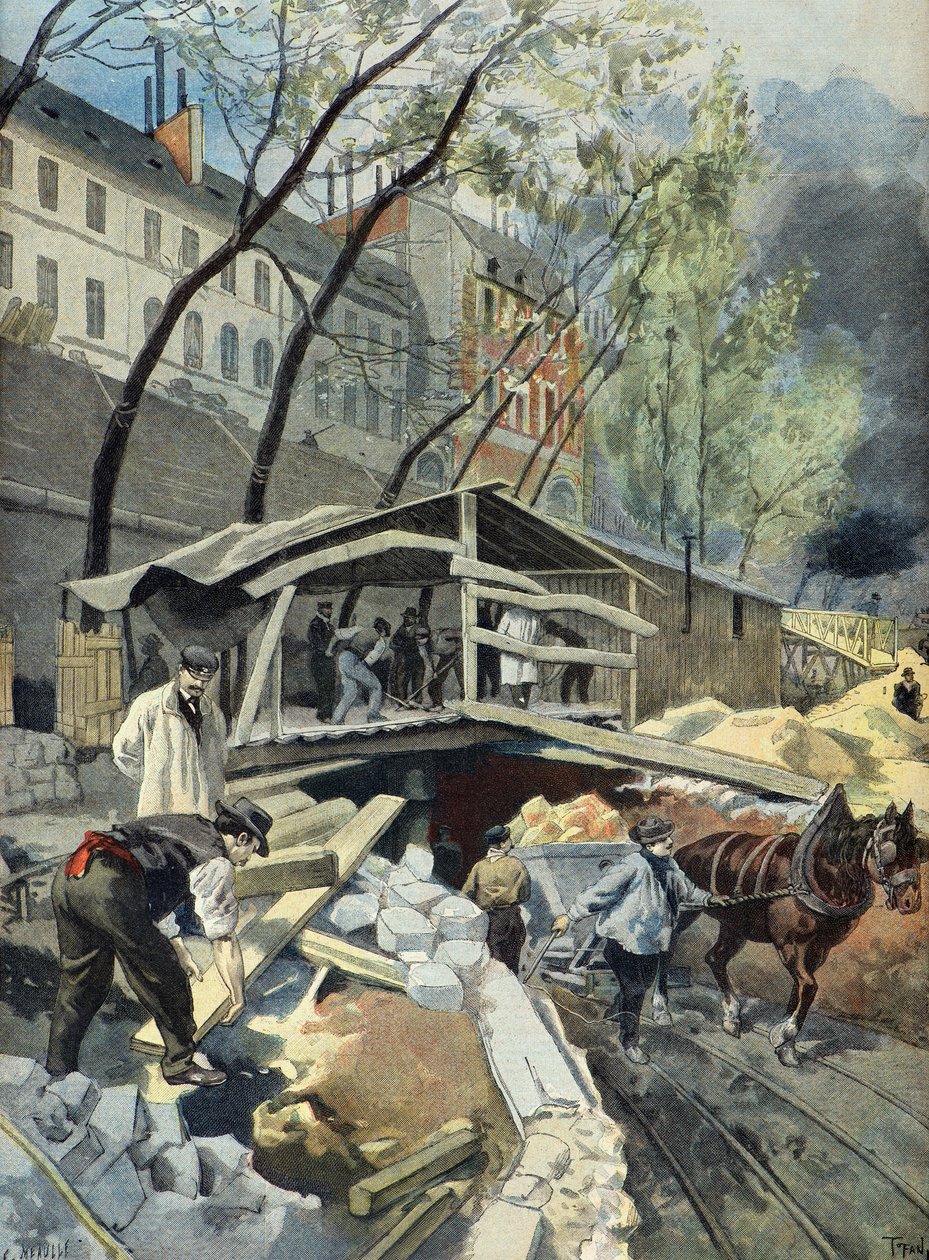Metropolitain-arbeten i Paris 1899 (Gravyr) av Oswaldo Tofani