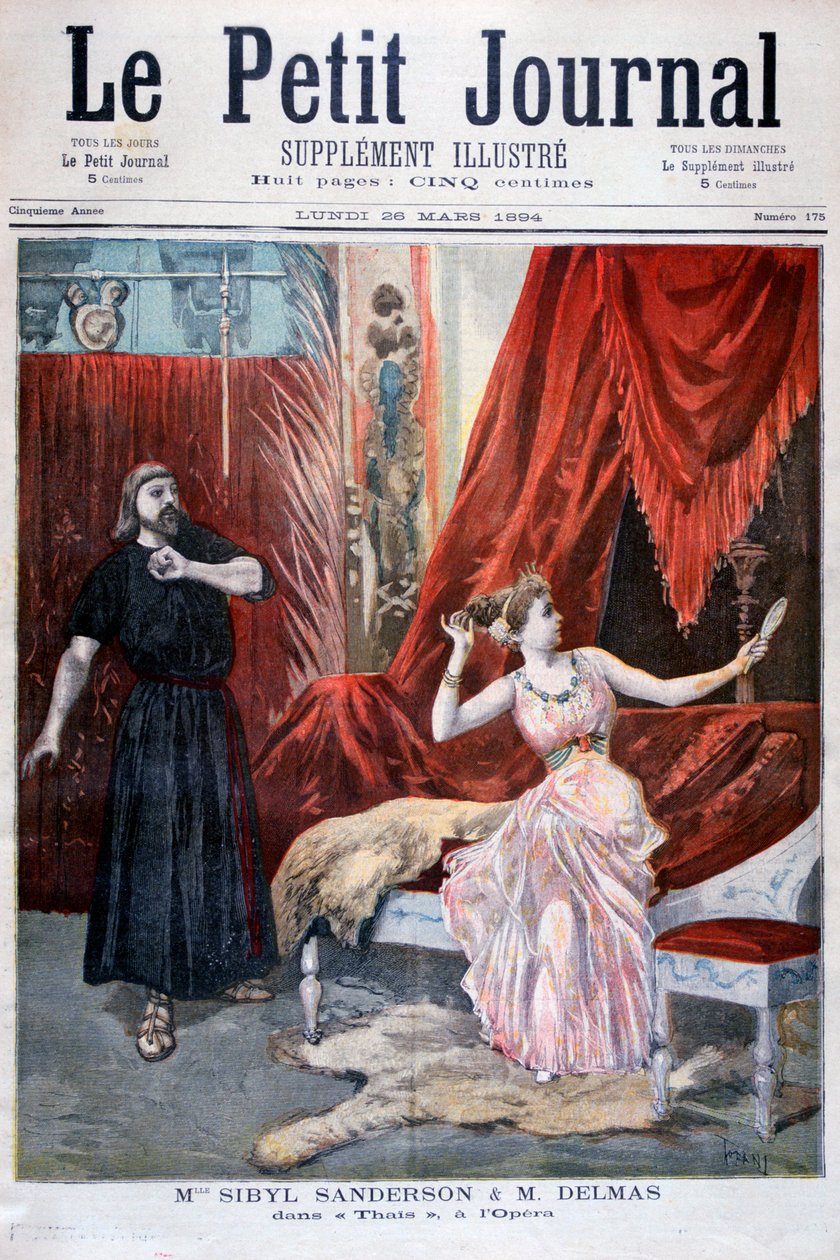 Sibyl Sanderson och Delmas i Jules Massenets opera Thais, Paris, 1894 av Oswaldo Tofani