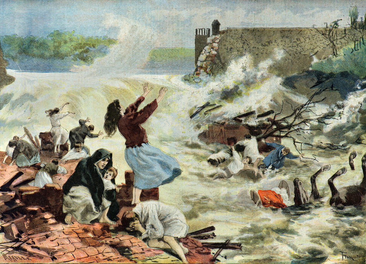 Bouzey-katastrofen,1895 (Illustration) av Oswaldo Tofani