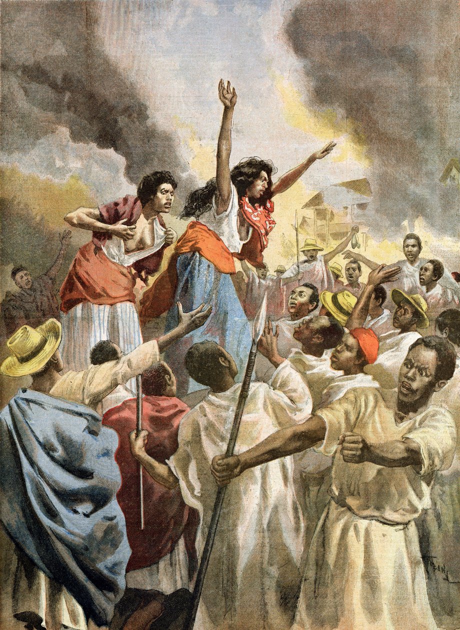 De kungliga prinsessorna som predikar det heliga kriget på Madagaskar, från "Le Petit Journal", 9 december 1894 av Oswaldo Tofani
