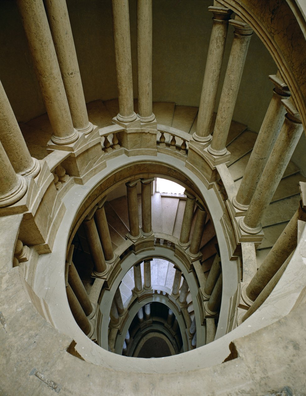 Palazzetto (Lilla palatset) detalj av spiraltrappan sett från ovan, 1589 av Ottaviano Mascherino