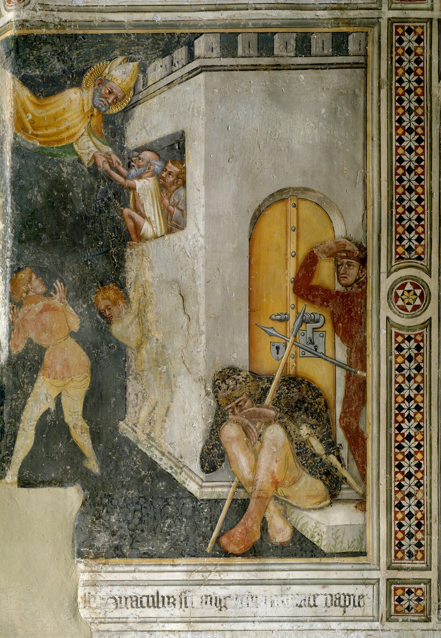 Miracle of Saint Augustine, en oskyldig fånge släpps (Fresco av Ottaviano Nelli