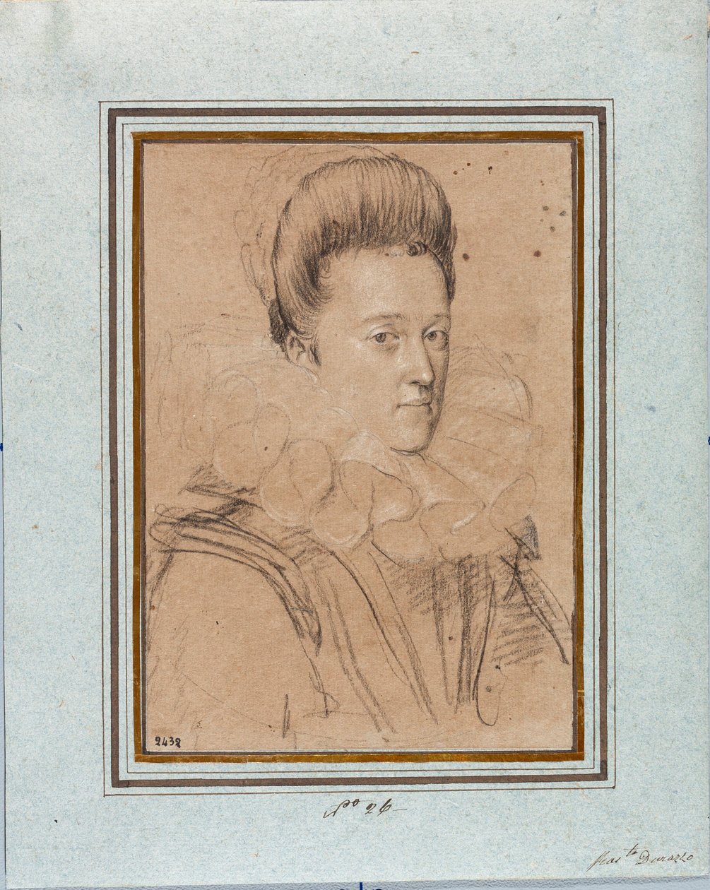 Porträtt av Eleonore de Medicis (Eleonora de Medici) (1567-1611) Hustru till Vincent I av Gonzague, hertig av Mantua (Vincenzo I Gonzaga, hertig av Mantua) (1562-1612) Teckning av Ottavio Leoni (1578-1630) Genes, Strada Nuova-museerna, inv 2432 av Ottavio Mario Leoni
