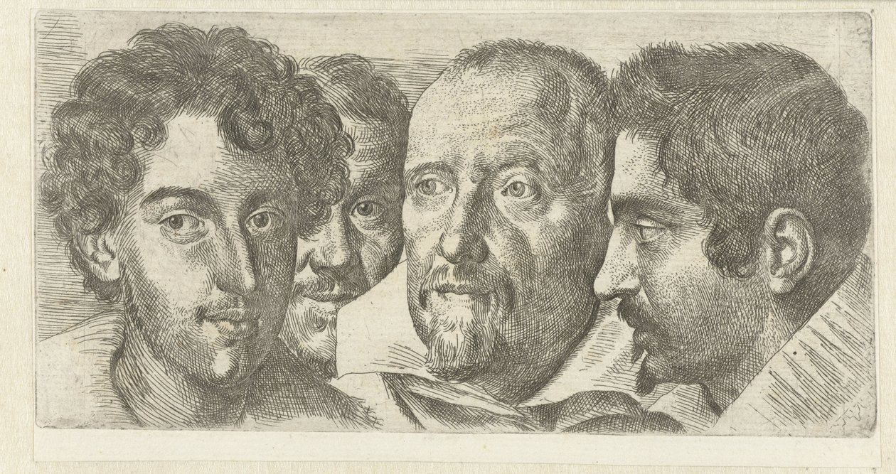 Portret van Cosimo Orsino, Cesare Bartolotti, Sigmund Laire och en självportret av Ottavio Leoni av Ottavio Mario Leoni