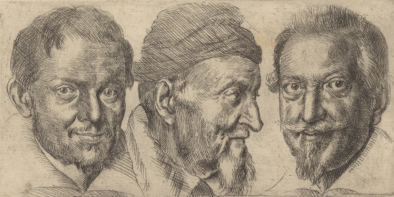 Tre porträtt som eventuellt föreställer Camillo Graffic, Ercole Pedemonte och Antoni ..., ca. 1620-30. av Ottavio Mario Leoni