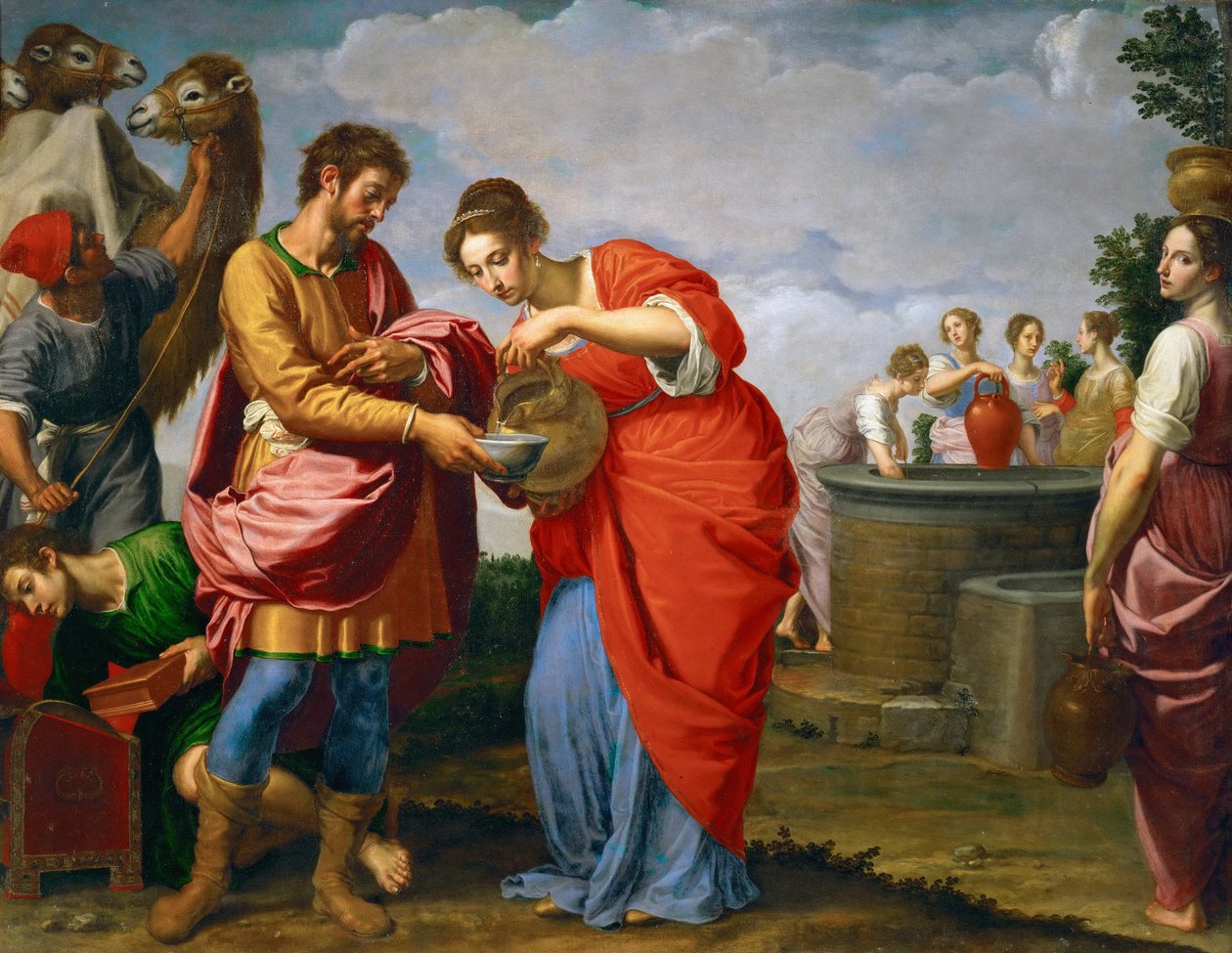 Rebecca och Eliezer vid brunnen - Ottavio Vannini (1585-1643). Olja på duk, ca. 1626. Mått : 120x154 cm. Konsthistoriska museet, Vienne av Ottavio Vannini