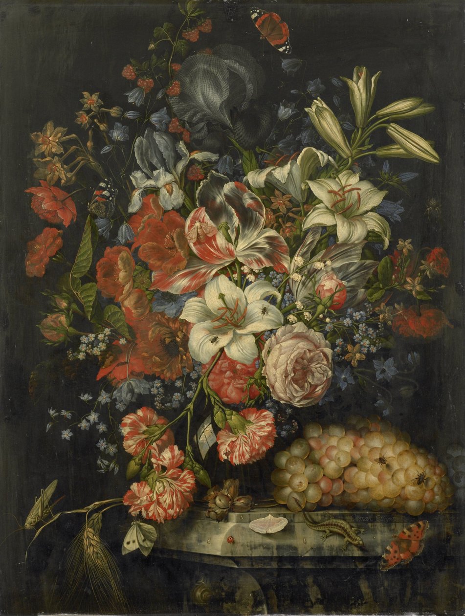 Stilleben med blommor och frukt av Ottmar Elliger (I)