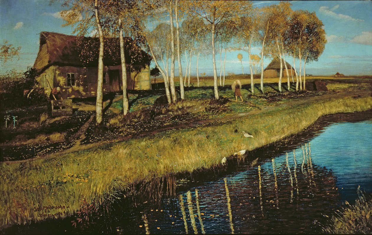Höstmorgon på kanalen av Otto Modersohn
