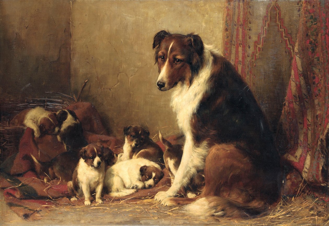 En Collie med sina valpar av Otto Eerelman