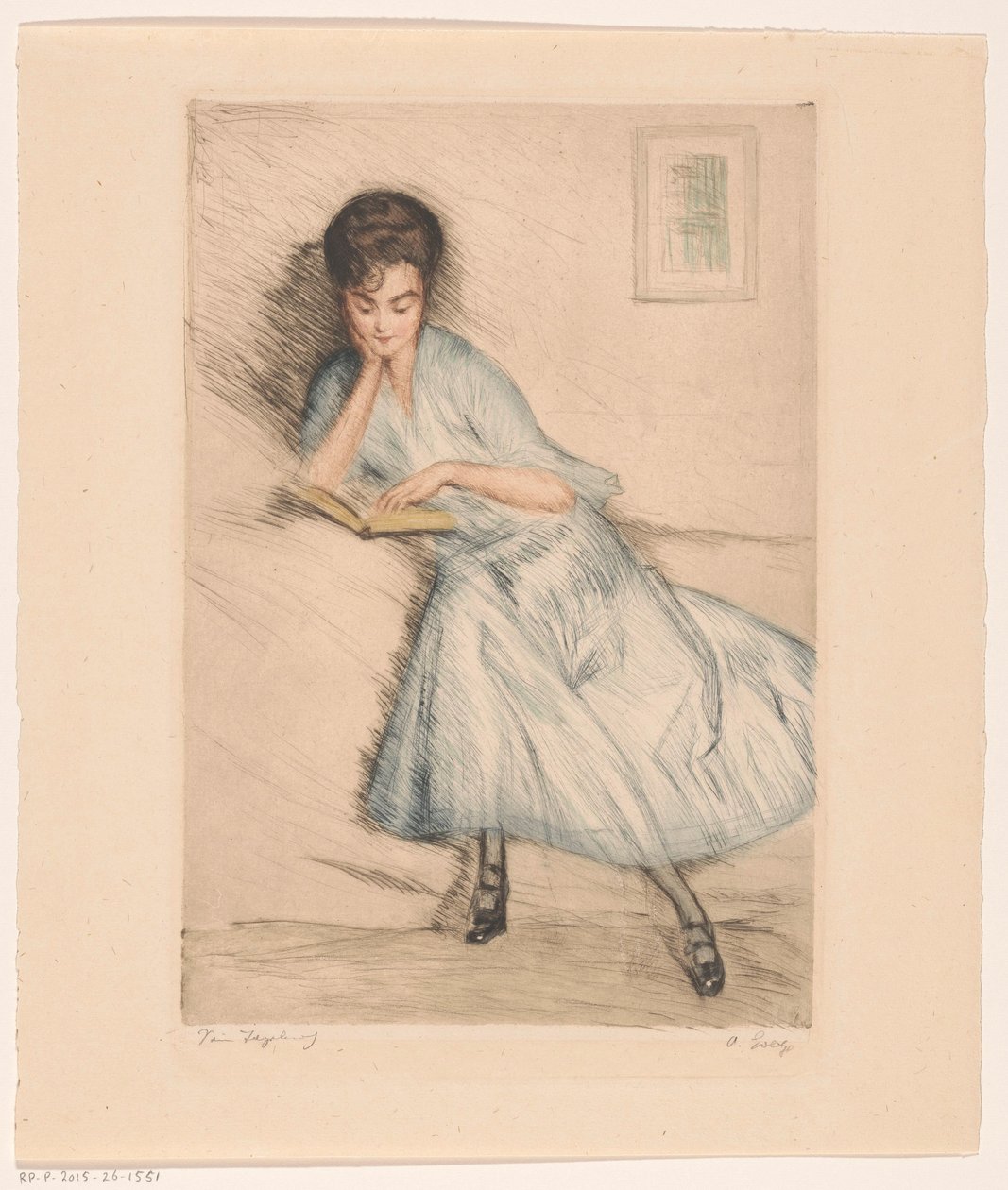 läsande kvinna av Otto Goetze (signed by artist)