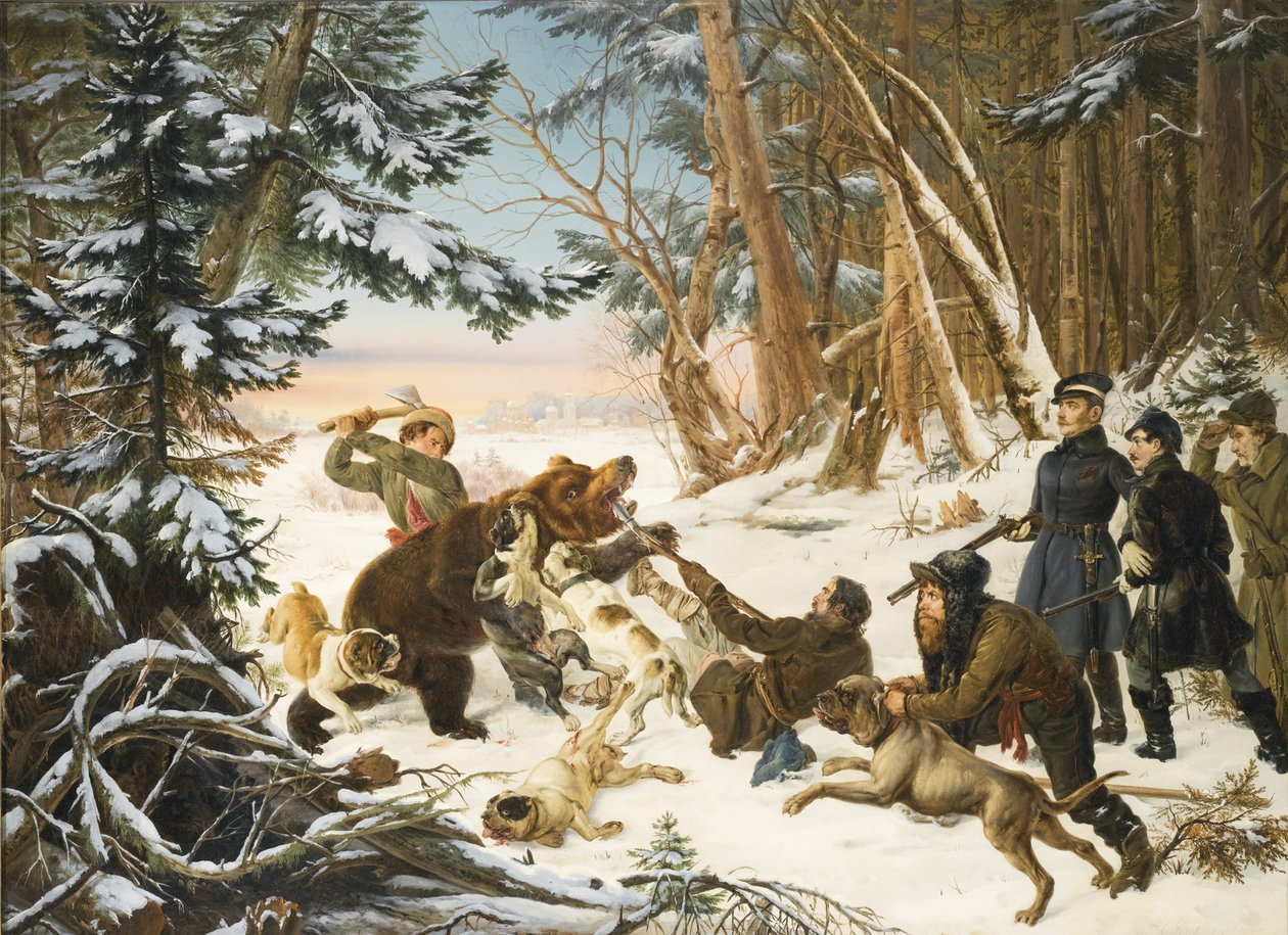 Tsarevich Alexander Nikolaevich på björnjakt i utkanten av Moskva, 1843 av Otto Grashof