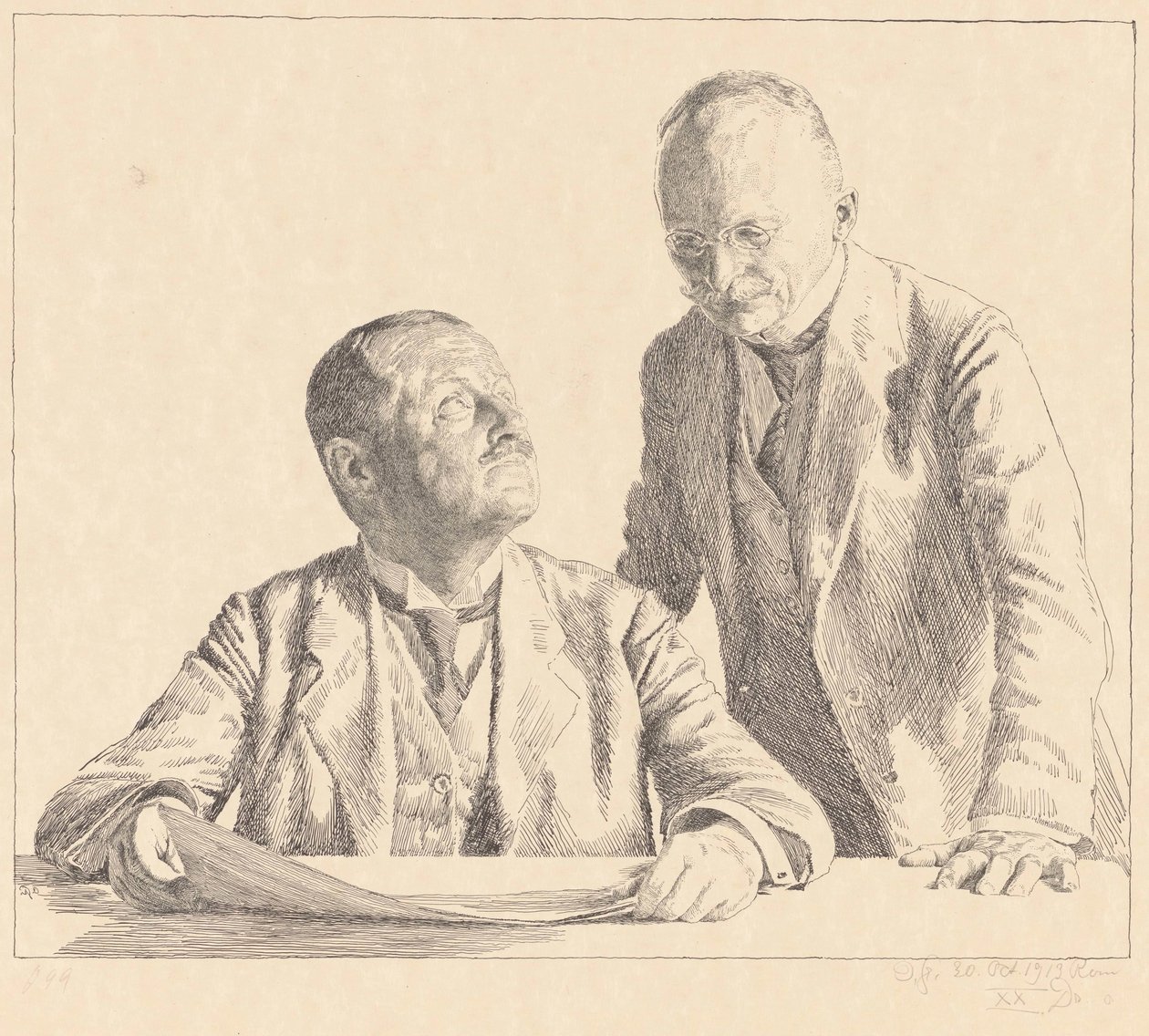 Dubbelporträtt av samlarna Guido von Usedom och Gustav von Houwald Den Sammler av Otto Greiner (signed by artist)