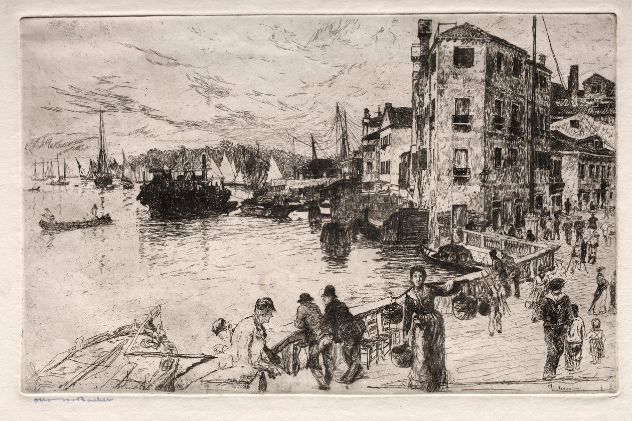 Etsningar av Venedig: Castello Quarters, Riva, 1800-talet. av Otto H. Bacher