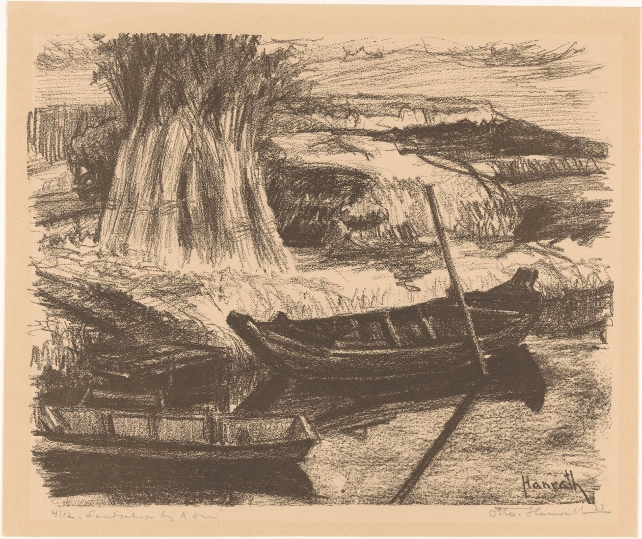 Landskap nära Amsterdam (originaltitel på objekt) av Otto Hanrath (signed by artist)