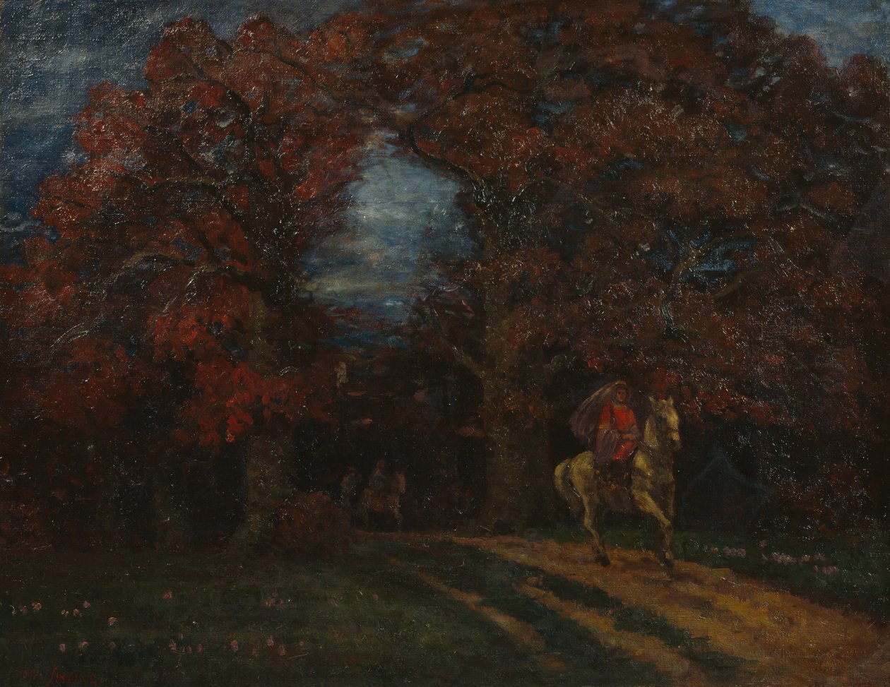 Höstlandskap med ryttare (olja på duk) av Otto Ludvig Sinding