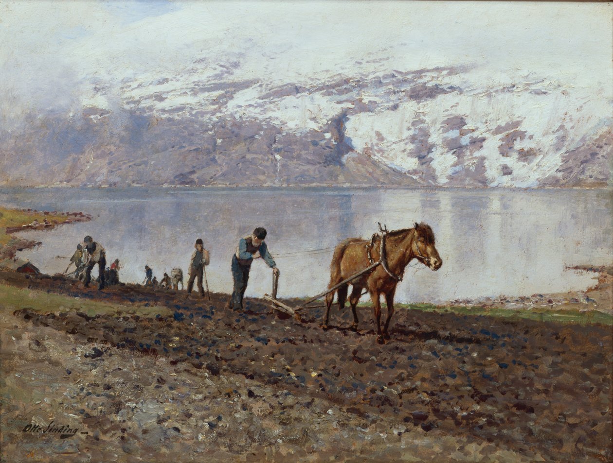 Plöjning med hästar (olja på duk) av Otto Ludvig Sinding