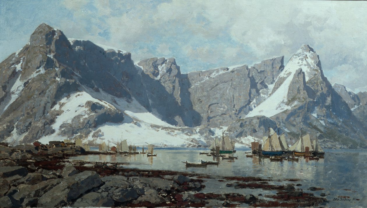 Snöigt landskap från Reine, Lofoten av Otto Ludvig Sinding