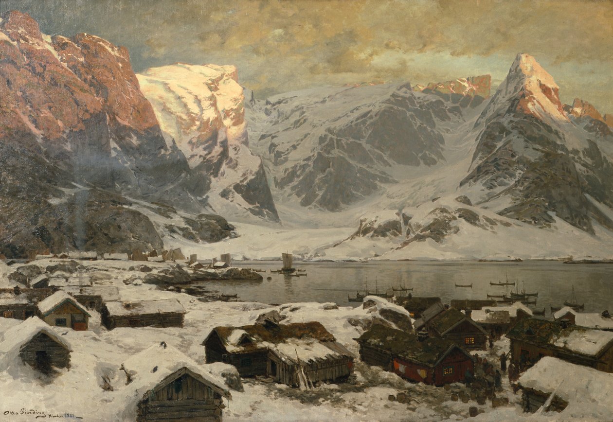 Utsikt från Reine i Lofoten, ca 1886 (olja på duk) av Otto Ludvig Sinding