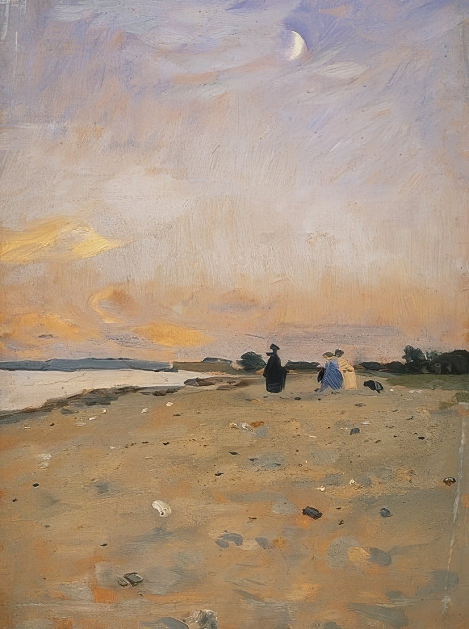 Flodlandskap med en halvmåne (strandlandskap på Juist). 1885 eller omkring 1889 av Otto Modersohn