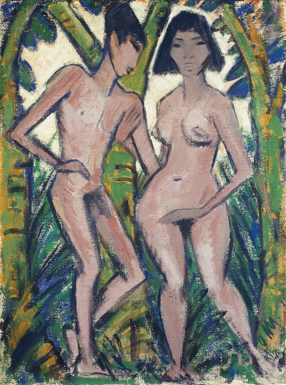 Adam och Eva, ca 1913-22 (kalkvattenfärg på hessian) av Otto Muller or Mueller