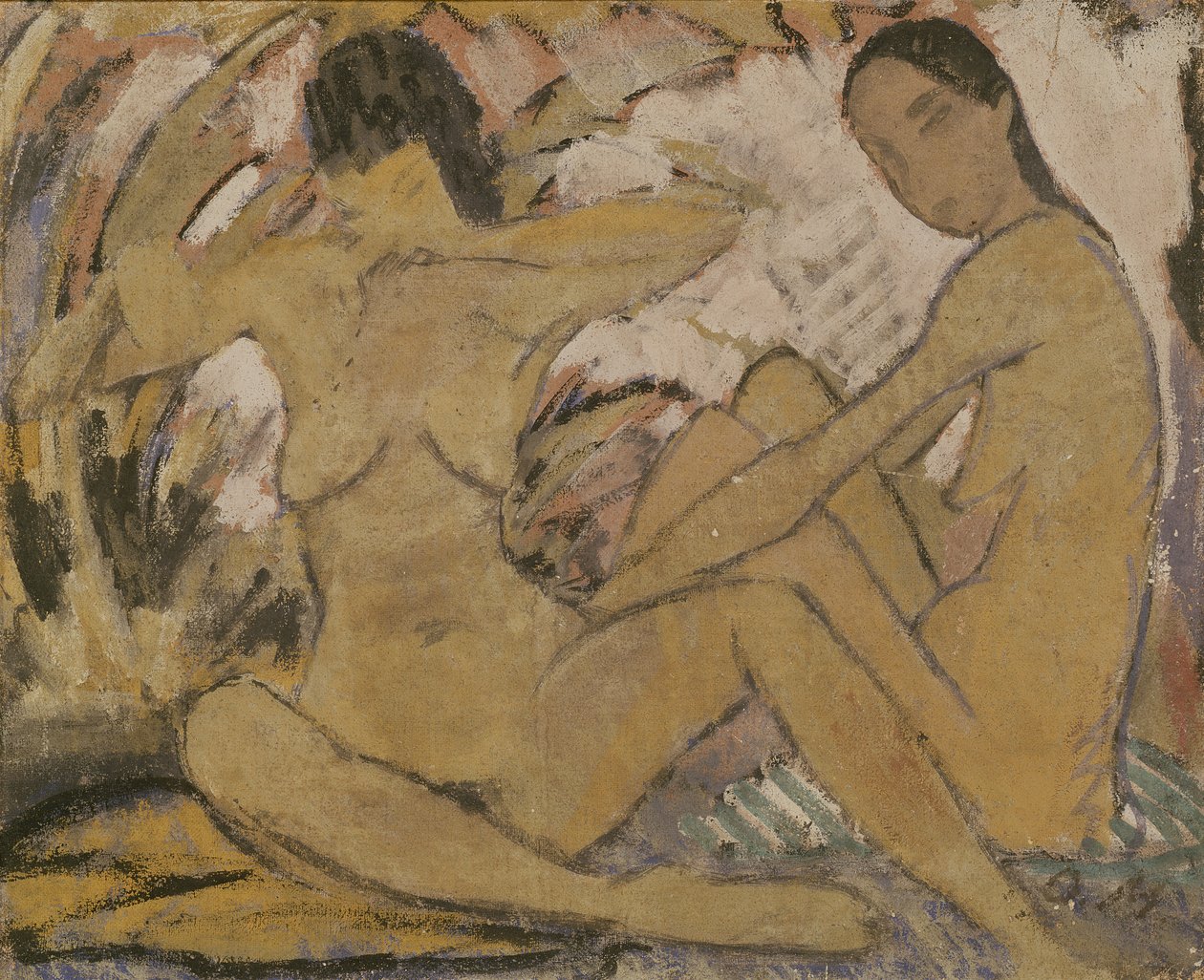 Two Women Sitting, ca 1914 (se 274026 för ago) av Otto Mueller