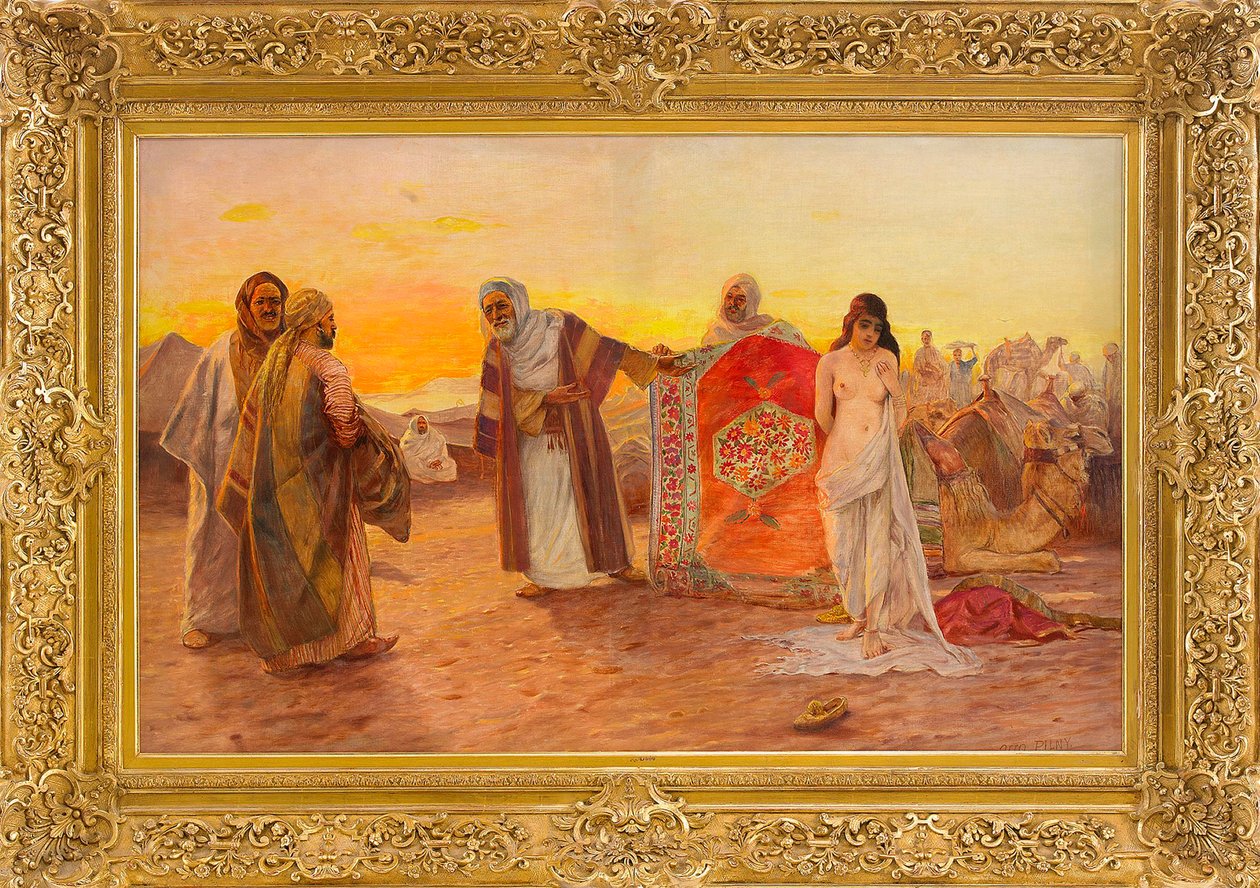 Le marche aux esclaves - Slavmarknaden - Målning av Otto Pilny (1866-1936), Olja på duk (82x120 cm) - Privat samling av Otto Pilny