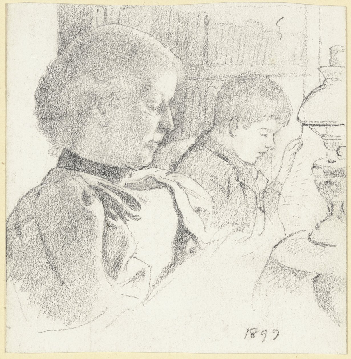 Luise Scholderer och Victor läser av Otto Scholderer