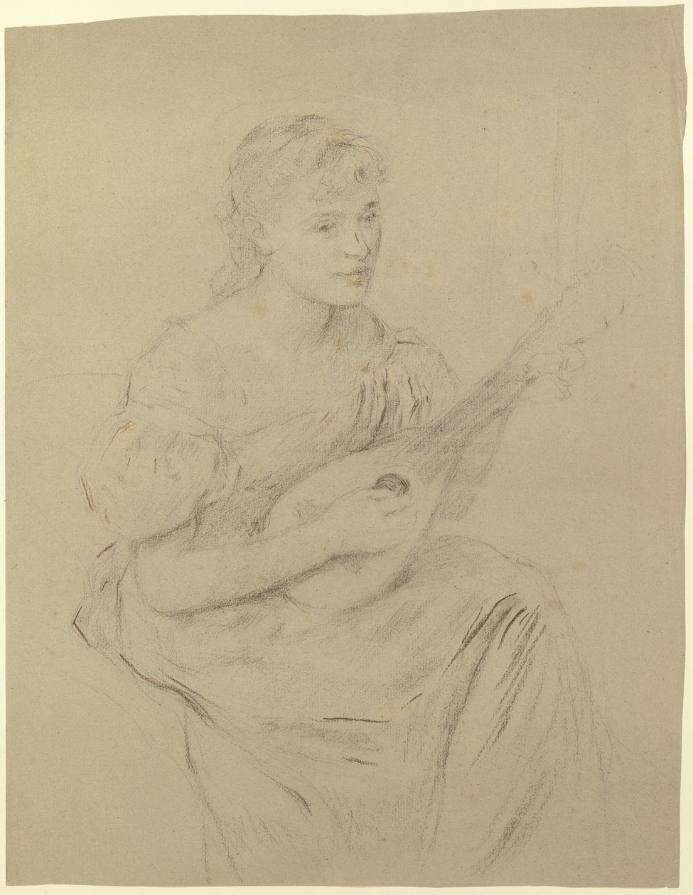 Ung kvinna som spelar mandolin (”Lutspelerska”) av Otto Scholderer
